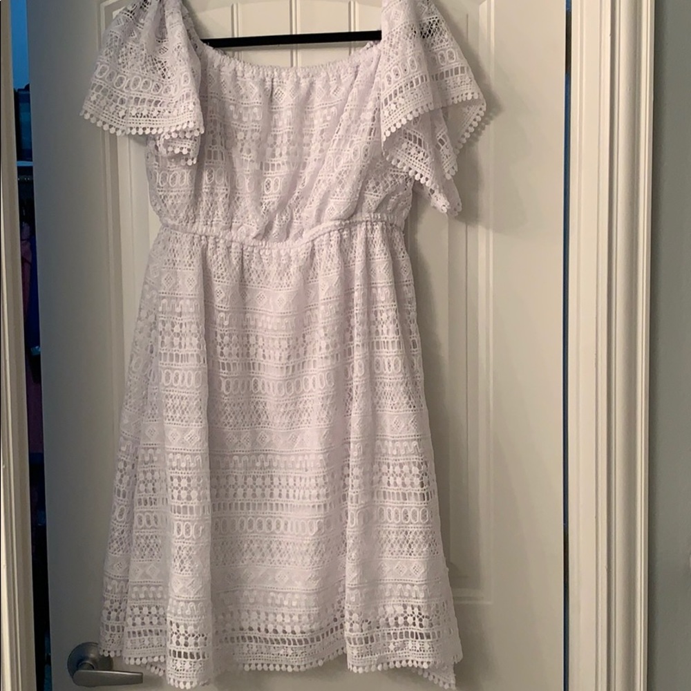 Off the shoulder white crochet dress
